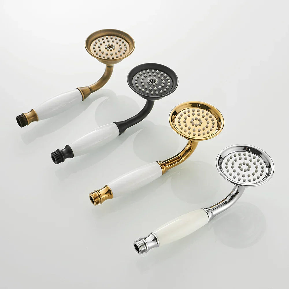 DecorBites™ Antique Brass Hand Held Shower with Luxury Ceramics - Round Rainfall Faucet