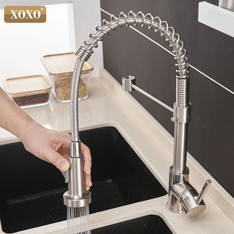 DecorBites™ Brushed Nickel Kitchen Faucet Pull Out Swivel Mixer Tap 1343A-S
