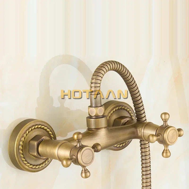 DecorBites™ Antique Brass Hand Held Shower Kit - Wall Mounted Bathroom Shower Faucet