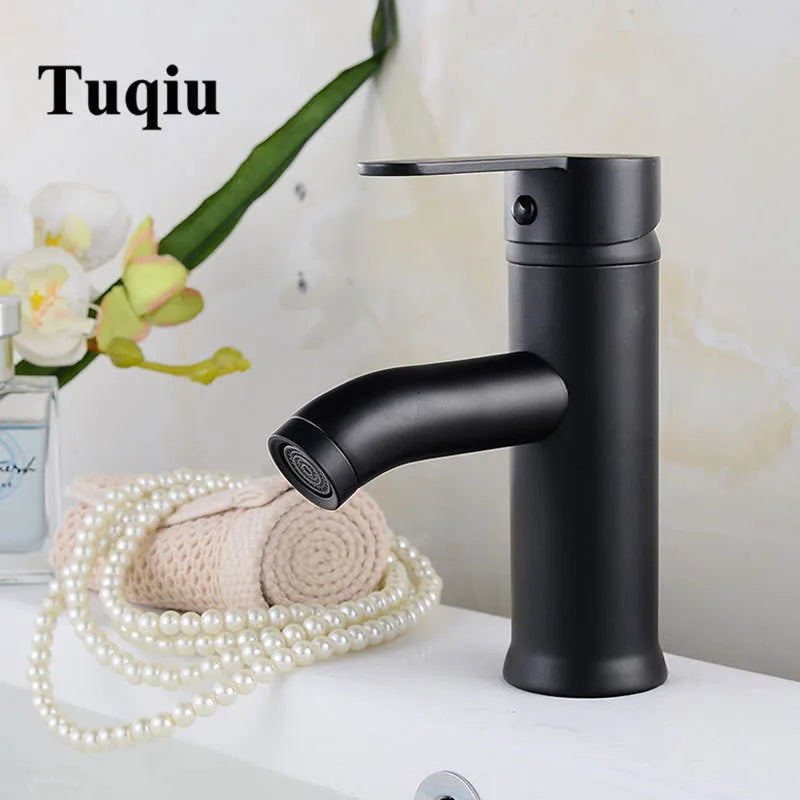DecorBites™ Black Single Handle Luxury Bathroom Faucet Switch Mixer Taps for Wash Basin