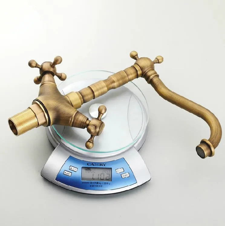 DecorBites™ Antique Bronze Brass Swivel Basin Faucet with 2 Lever Handles