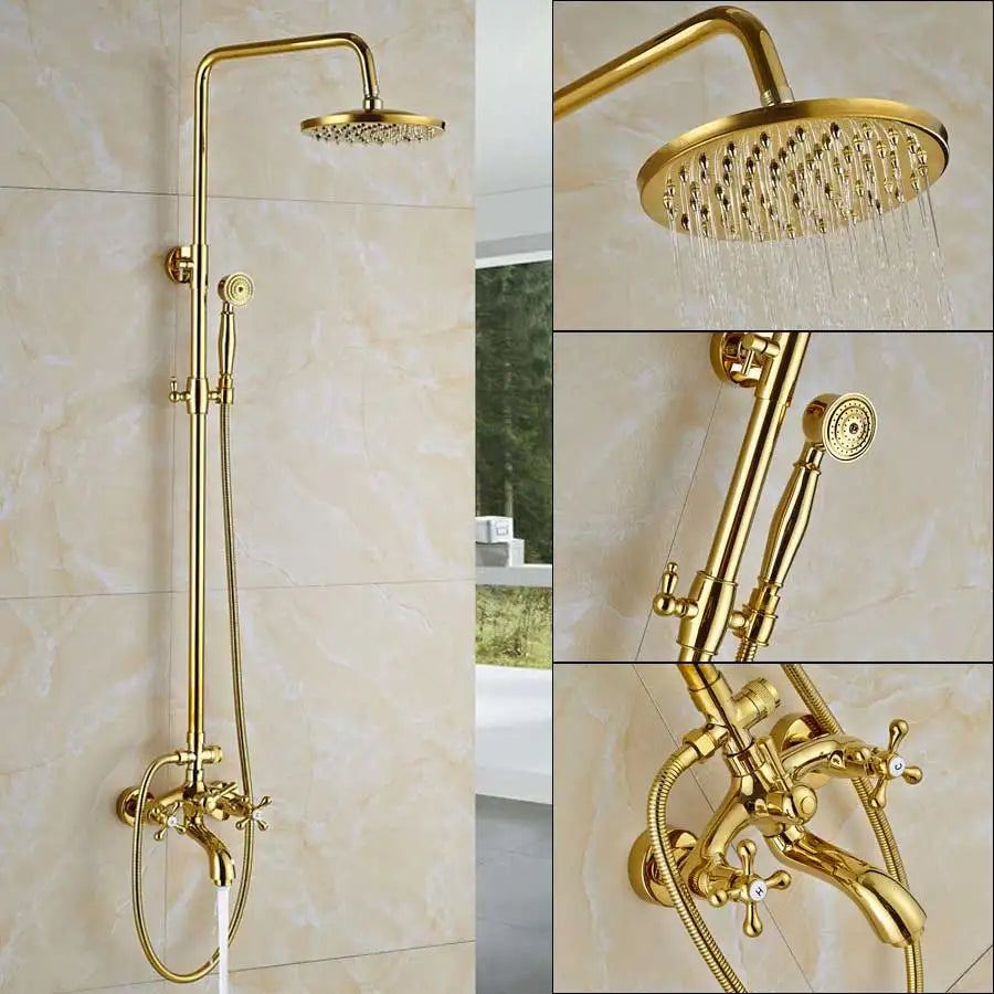 DecorBites™ Golden Shower Mixer Taps with 8" Rainfall Shower Head and Handshower