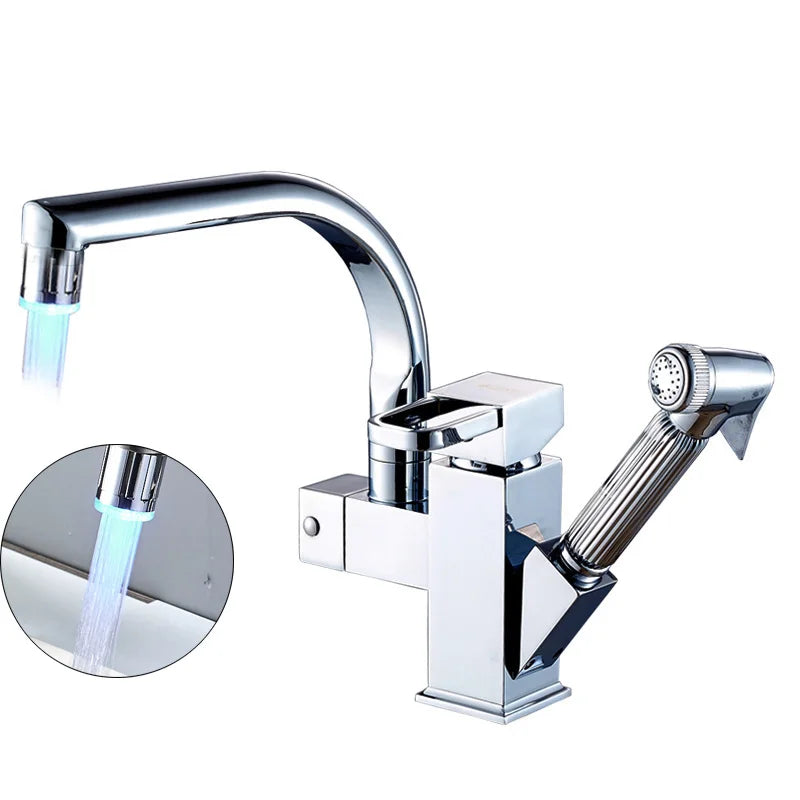 DecorBites™ LED Kitchen Faucet Pull Out Sprayer Deck Mounted Hot Cold Water Tap