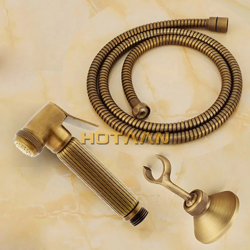 DecorBites™ Antique Brass Bidet with Hot/Cold Mixer, Bronze Shower Head for Anal Cleaning
