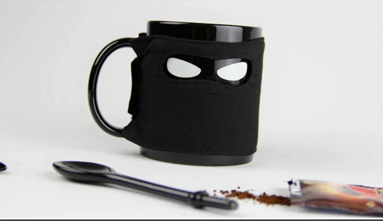 DecorBites™ Black Ninja Mug, Unique Ceramic Tea Cup, Creative Novelty Gift