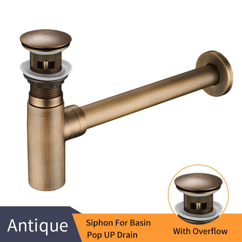 DecorBites™ Brass Round Bottle Trap Oil Rubbed Bronze Black Siphon for Bathroom Vanity