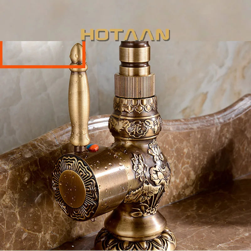 DecorBites™ Antique Bronze Carving Kitchen Basin Faucet - Hot Cold Water Mixer Tap