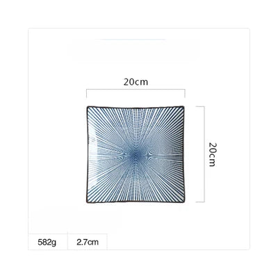 DecorBites™ Bone China Porcelain Square Dinner Plate - Blue and White Plant Design