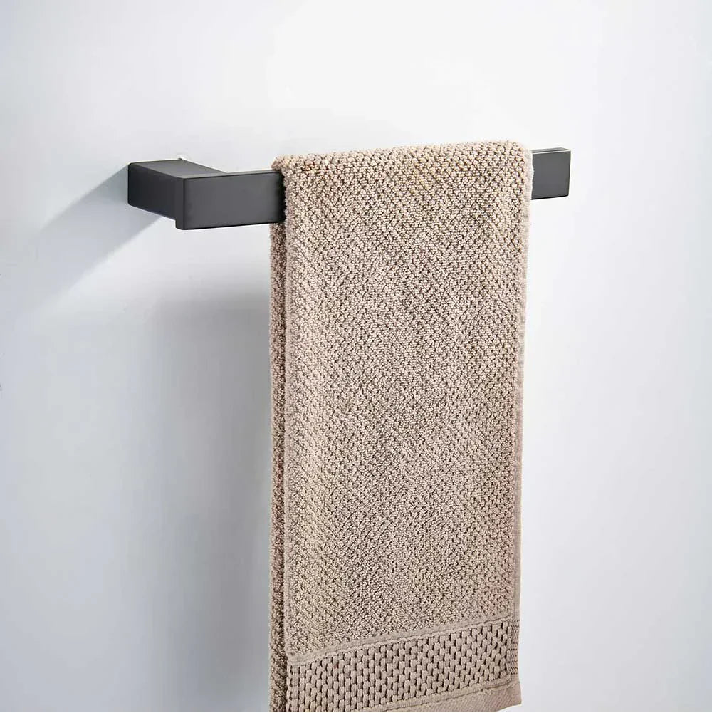 DecorBites™ Black Matte Bathroom Hardware Set: Paper Holder, Toothbrush Holder, Towel Bar