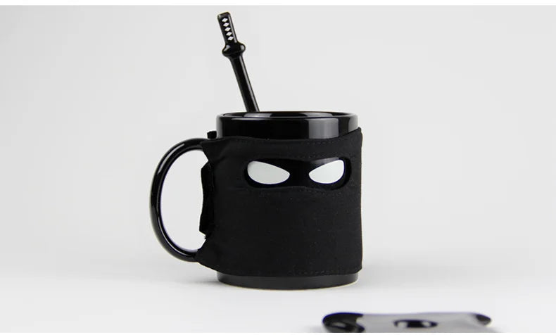 DecorBites™ Black Ninja Mug, Unique Ceramic Tea Cup, Creative Novelty Gift