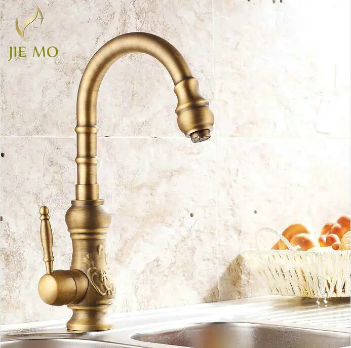 DecorBites™ Antique Brass Porcelain Basin Mixer Hot Cold Tap - 360 Degree Swivel Kitchen Faucet