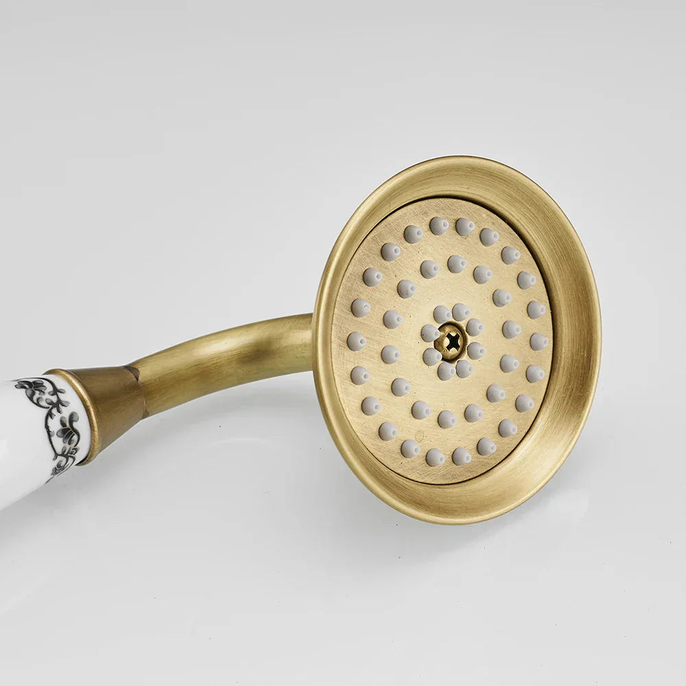 DecorBites™ Antique Brass Hand Held Shower with Luxury Ceramics - Round Rainfall Faucet