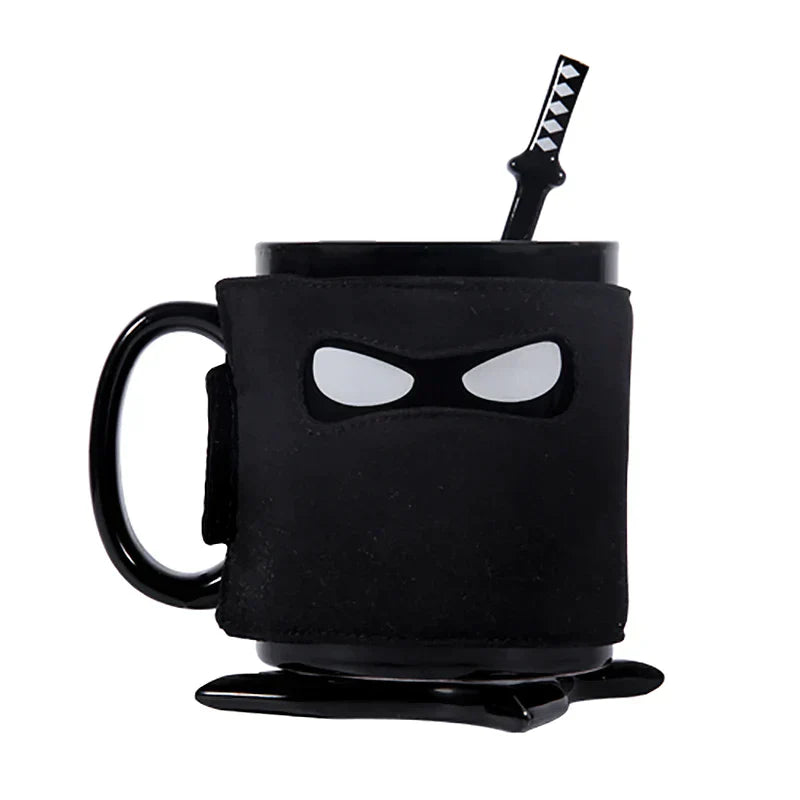 DecorBites™ Black Ninja Mug, Unique Ceramic Tea Cup, Creative Novelty Gift