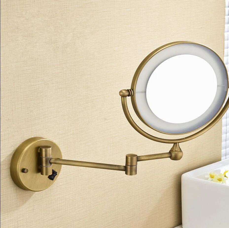 DecorBites™ Bronze Brass Wall Mounted 8" LED Makeup Mirror 3X/1X Magnification
