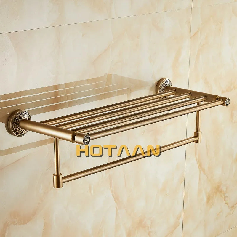 DecorBites™ Brass Bath Towel Rack Square Double Towel Shelf Bathroom Accessories