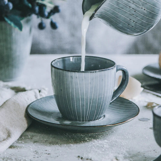 DecorBites™ Elegant Ceramic Coffee Cup Set with Saucer - Eco-Friendly Porcelain Tea Cup -
