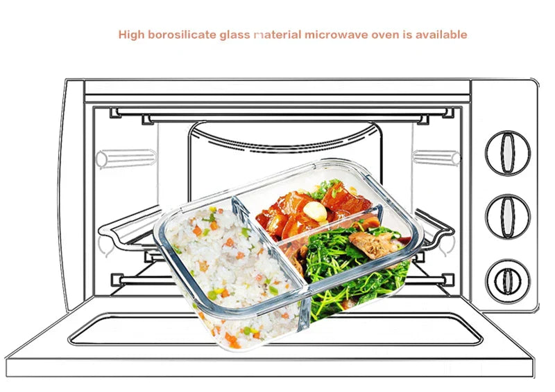 DecorBites™ Kids Lunch Box: Korean Style Glass Bento with Compartments, Microwave Safe, Food Storage