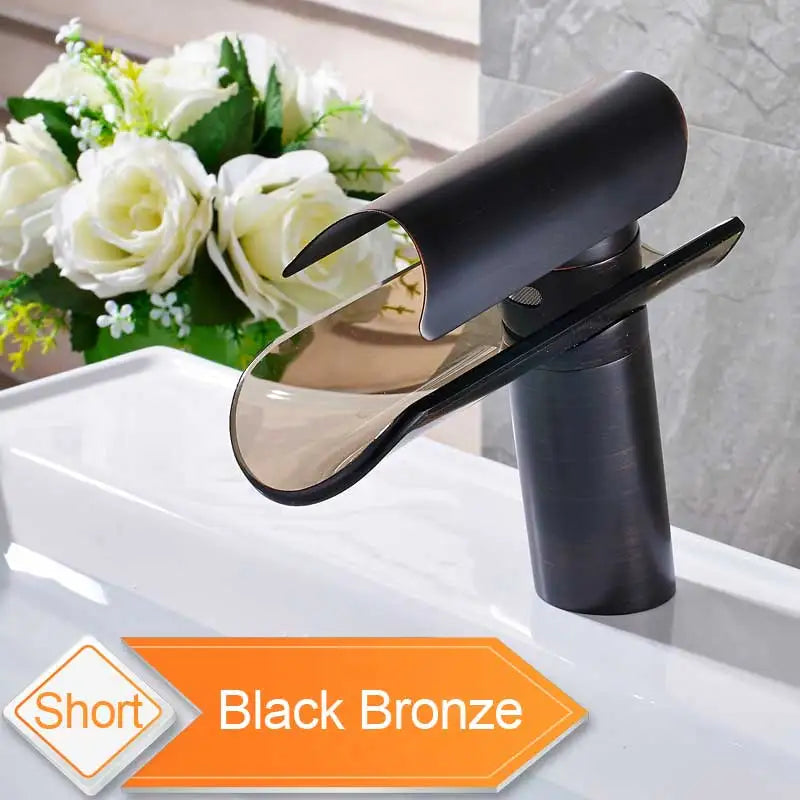 DecorBites™ Glass Spout Basin Faucet: Waterfall Bathroom Mixer Tap, Chrome Finish