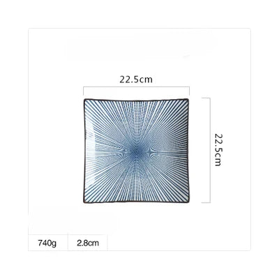 DecorBites™ Bone China Porcelain Square Dinner Plate - Blue and White Plant Design