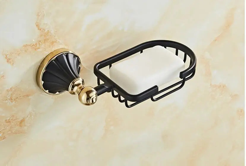 DecorBites™ Gold Black Bathroom Accessories Set, Towel Bar, Toilet Brush Holder, Paper Holder