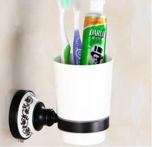 DecorBites™ Black Porcelain Brass Bathroom Accessories Set