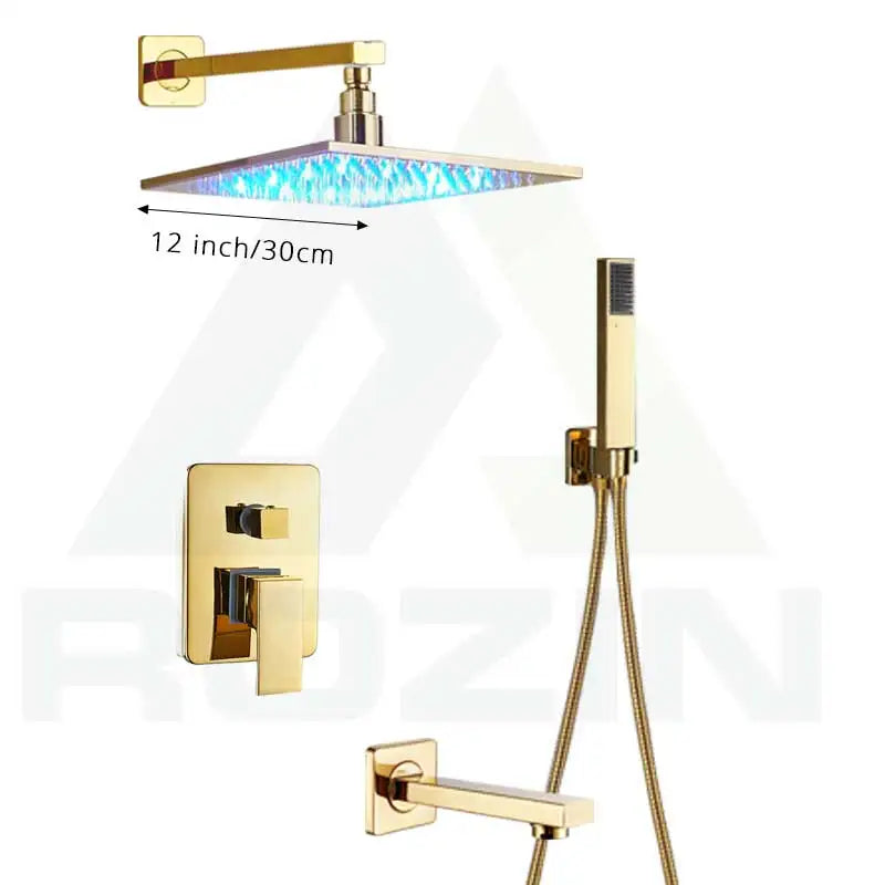 DecorBites™ Golden LED Rainfall Shower Faucet with 3-way Mixer and Brass Spout