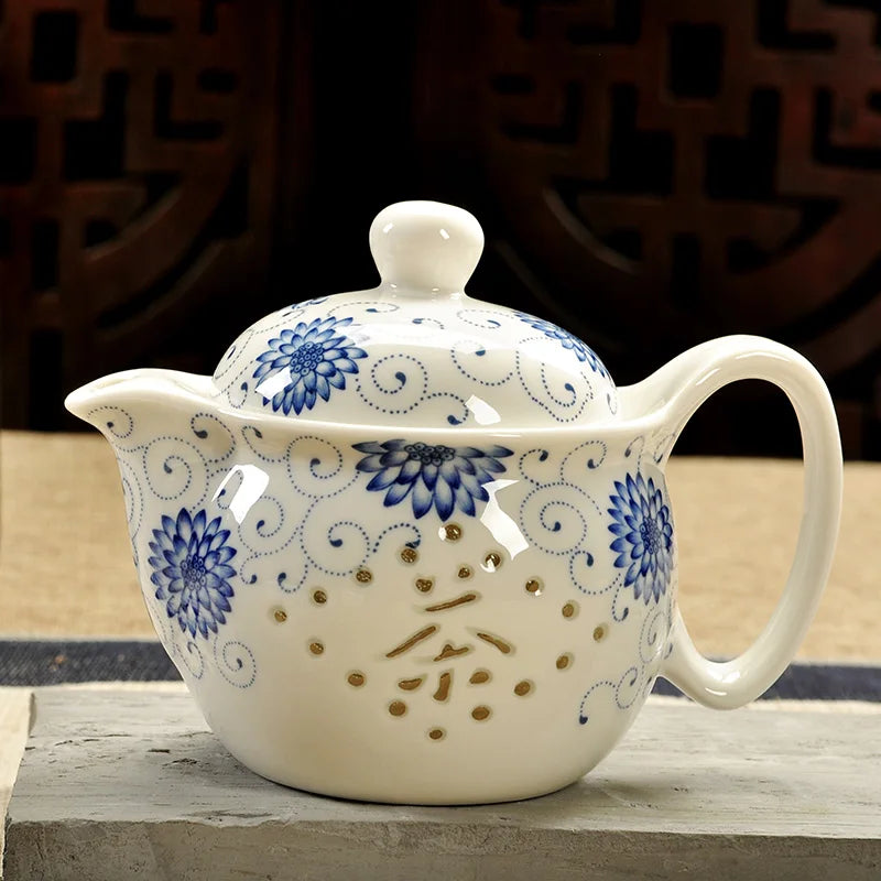 DecorBites™ Ceramic Kung Fu Teapot with Dragon Design 350ml - Handmade Porcelain Tea Pot