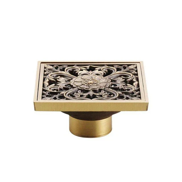 DecorBites™ Antique Brass Shower Floor Drain 10cm Square Waste Strainer Cover Grate