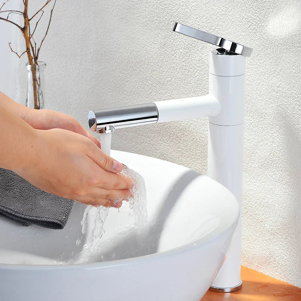 DecorBites™ Brass Bathroom Faucet Vessel Sink Mixer Swivel Spout Deck Mounted White Tap