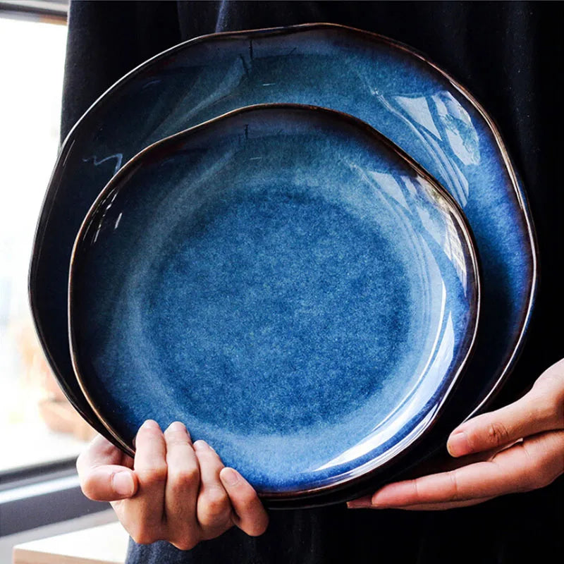 DecorBites™ Deep Blue Ceramic Dessert Plate - Round Solid Dish
