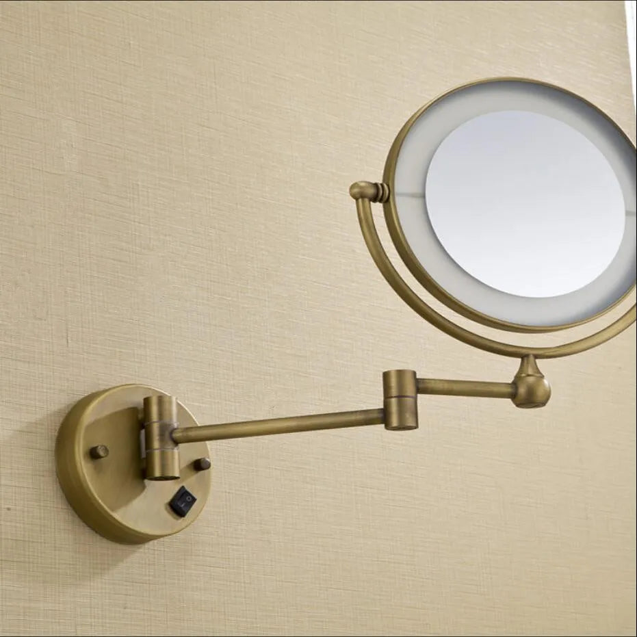 DecorBites™ Bronze Brass Wall Mounted 8" LED Makeup Mirror 3X/1X Magnification
