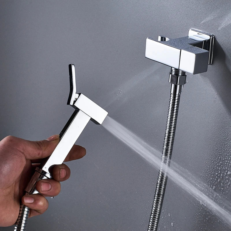 DecorBites™ Black Bidet Faucet with Single Handle, Wall Mounted, Cold Water, Brass Sprayer Head