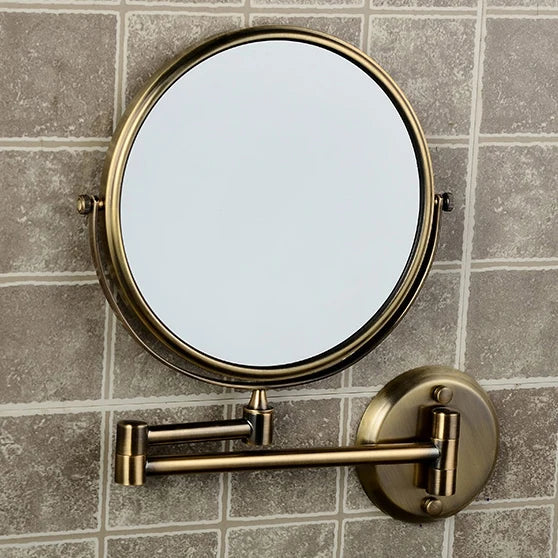 DecorBites™ Brass Bronze Folding Makeup Mirror, 8 Inch Round Wall Mirror