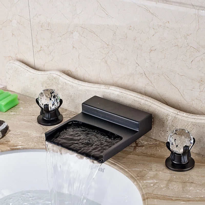 DecorBites™ Black Wide Waterfall Spout Faucet Double Handle Bathroom Mixer Taps