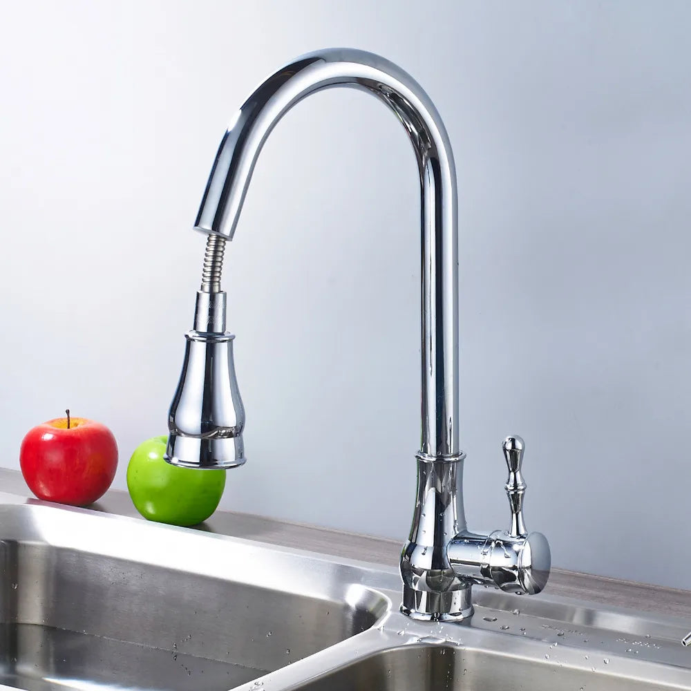 DecorBites™ Brushed Nickel Pull Out Kitchen Faucet Single Lever Sprayer