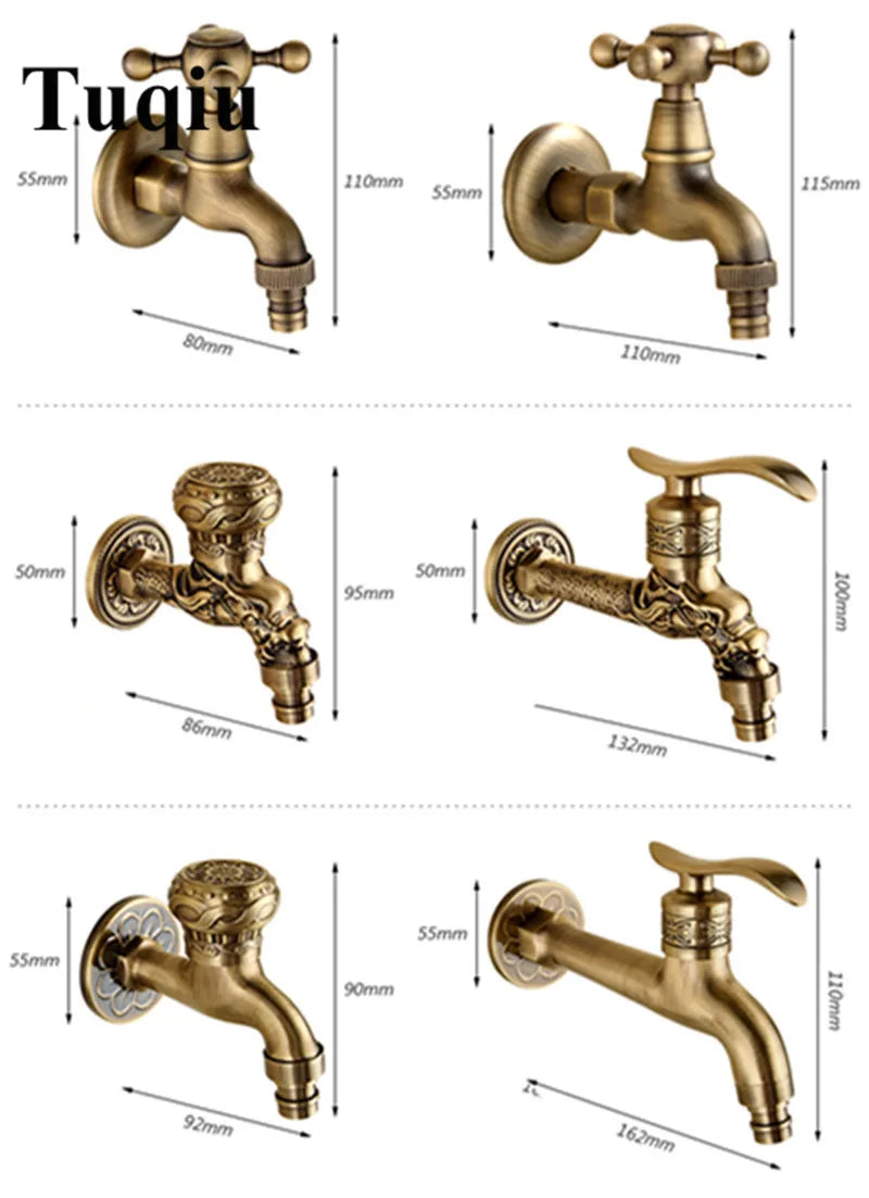 DecorBites™ Dragon Carved Antique Brass Garden Bibcocks Single Cold Tap for Outdoor ★