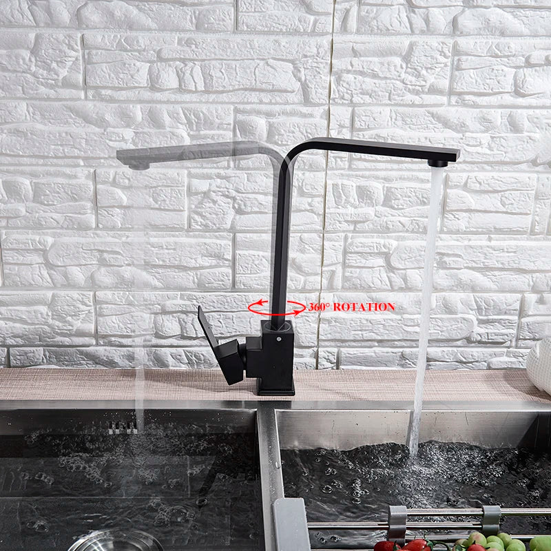 DecorBites™ Kitchen Faucet: Brushed Gold/Nickle/Black Hot Cold Mixer Crane Water Tap