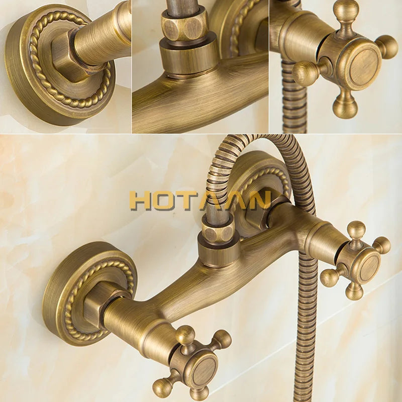 DecorBites™ Antique Brass Hand Held Shower Kit - Wall Mounted Bathroom Shower Faucet