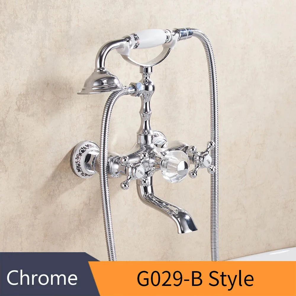DecorBites™ Gold Brass Wall Mounted Bathtub Faucet with Hand Held Shower Kit