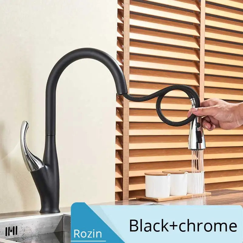 DecorBites™ Black Kitchen Faucet Pull Out Mixer with Single Handle and Stream Spray