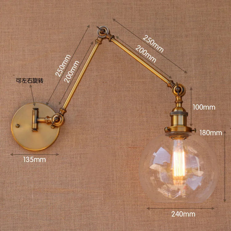 DecorBites™ Antique Brass Loft Industrial Wall Lamp Swing Arm Sconce