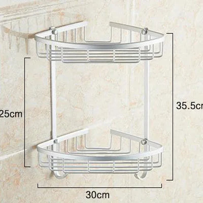 DecorBites™ Aluminium Double Shelf Kitchen and Bathroom Corner Basket Angel Rack