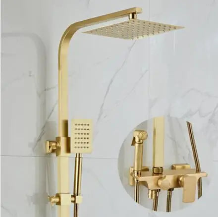 DecorBites™ Brushed Gold Bath & Shower Faucet Set for Luxurious Rainfall Experience