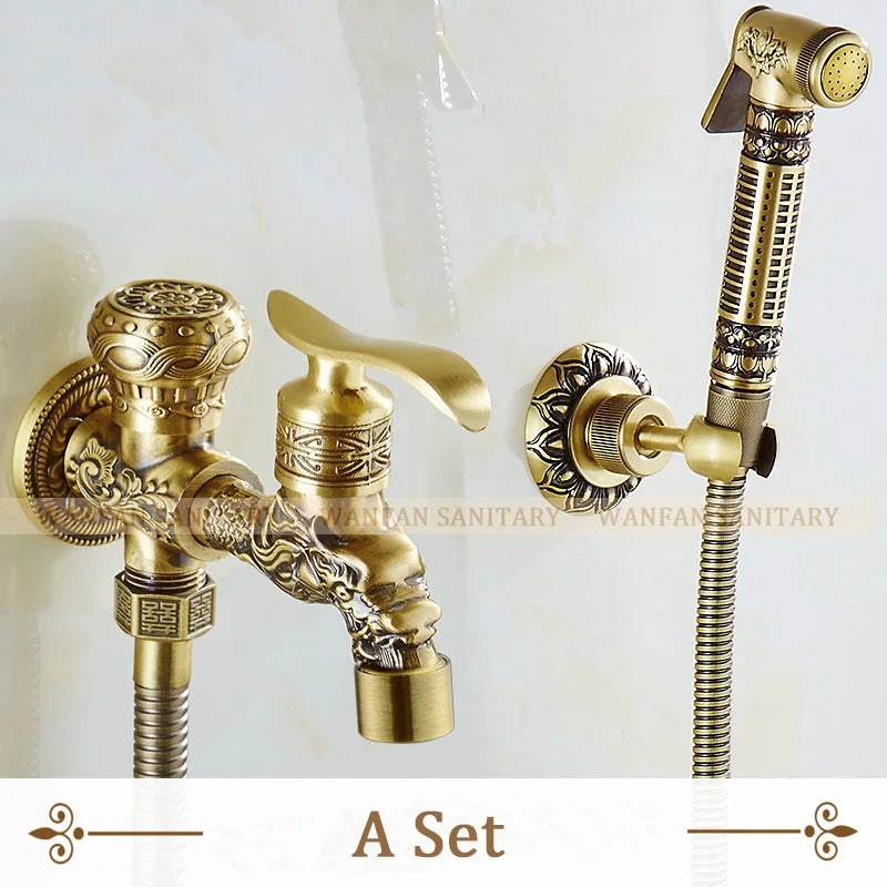 DecorBites™ Antique Brass Wall Mounted Bidet Faucet Hygienic Shower Sprayer Tap