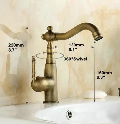DecorBites™ Antique Brass Porcelain Basin Mixer Hot Cold Tap - 360 Degree Swivel Kitchen Faucet