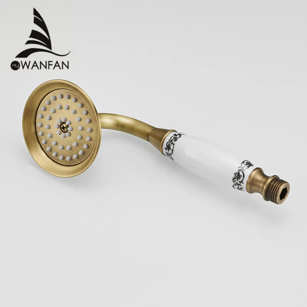 DecorBites™ Antique Brass Hand Held Shower with Luxury Ceramics - Round Rainfall Faucet
