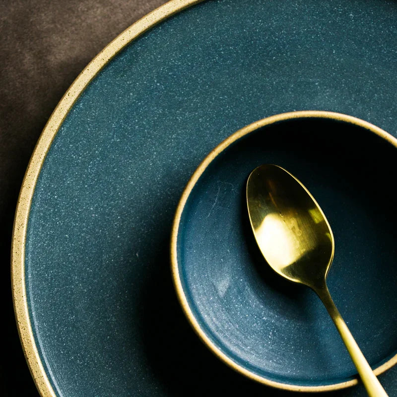 DecorBites™ Ceramic Dinner Plate - Gold Edged Steak Dish - High Quality Japan Style Partyware