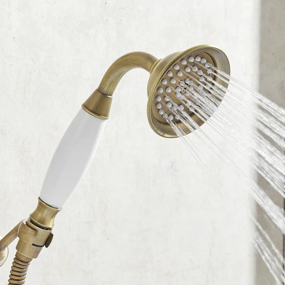 DecorBites™ Antique Brass Hand Held Shower with Luxury Ceramics - Round Rainfall Faucet