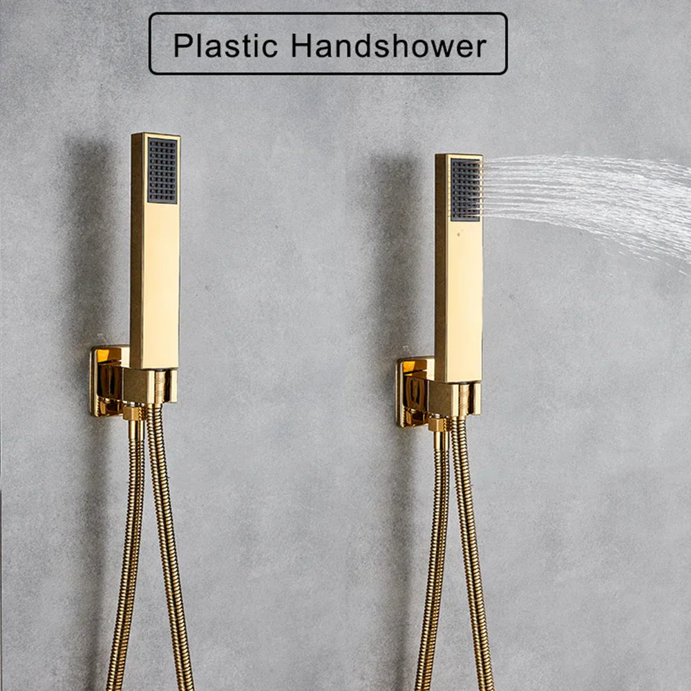 DecorBites™ Golden LED Rainfall Shower Faucet with 3-way Mixer and Brass Spout