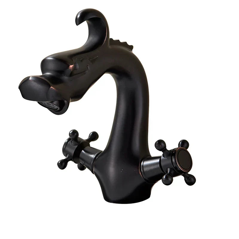 DecorBites™ Chinese Dragon Crystal Handle Basin Faucet Dual Hot Cold Deck Mounted Sink